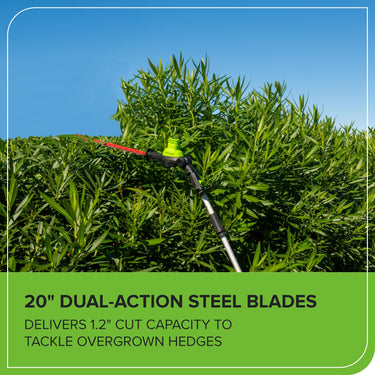 80V 20" Cordless Battery Pole Hedge Trimmer (1.2" cut, 3200 SPM), Tool-Only