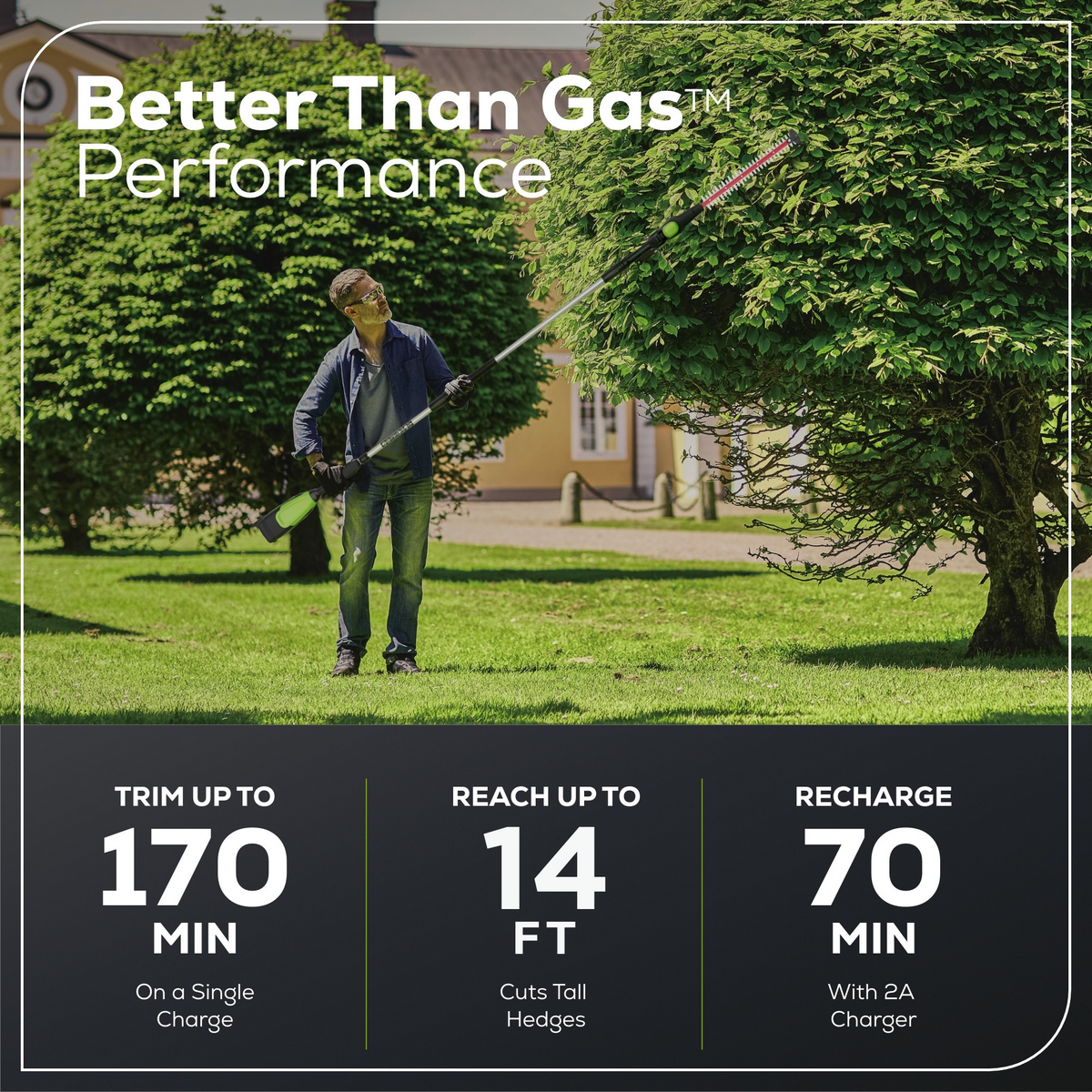 80V 20" Cordless Battery Pole Hedge Trimmer (1.2" cut, 4000 SPM) w/ 2.0Ah Battery & Charger