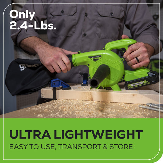 24V 90 CFM Shop Blower: 2.0 Ah USB Battery and Charger