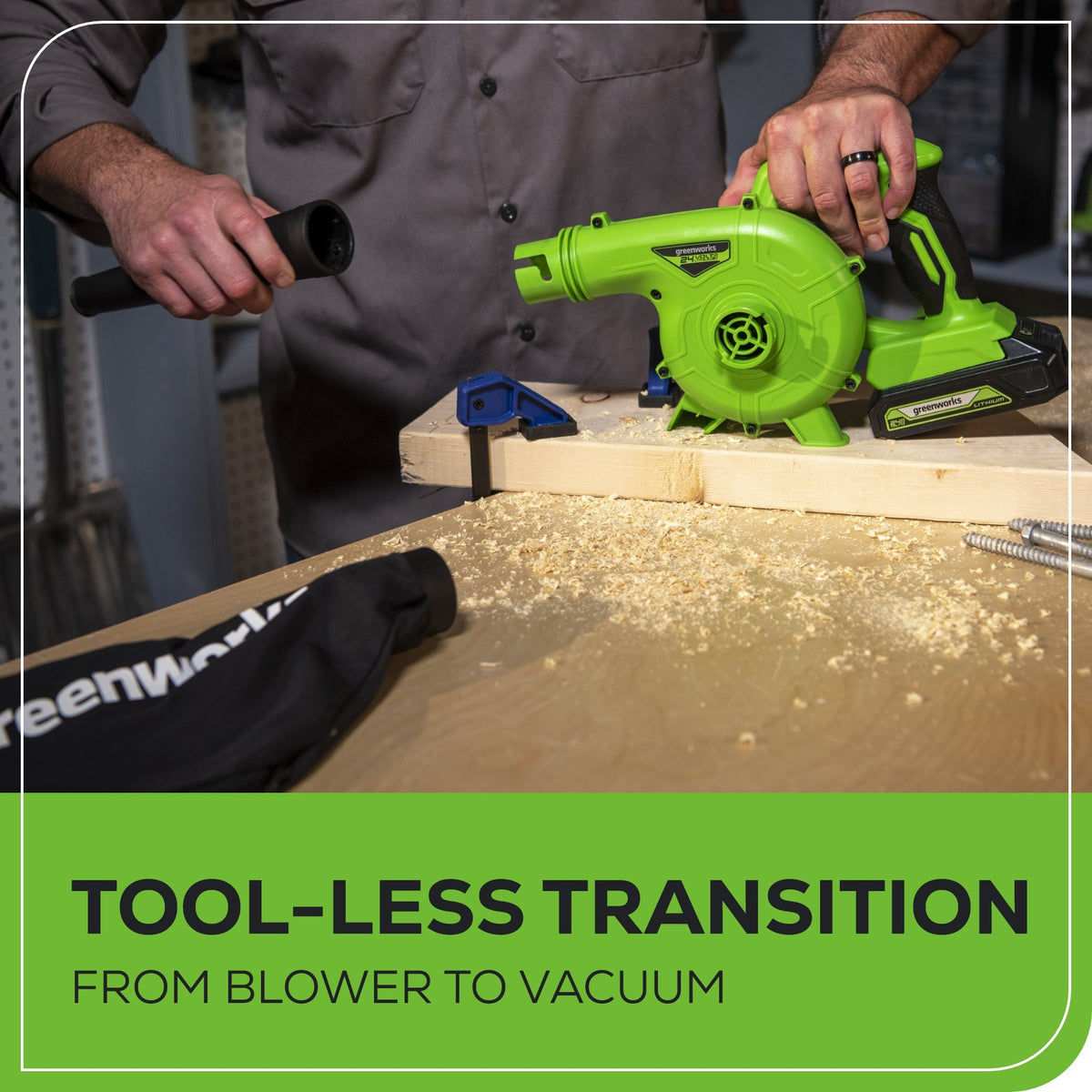 24V 90 CFM Shop Blower: 2.0 Ah USB Battery and Charger