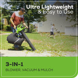 48V (24V x 2) 520 CFM Cordless Battery BL Leaf Blower/Vacuum w/ (2) 4.0Ah Battery & Dual Port Charger