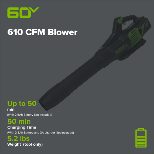 60V 610 CFM Cordless Battery Leaf Blower (Tool Only)