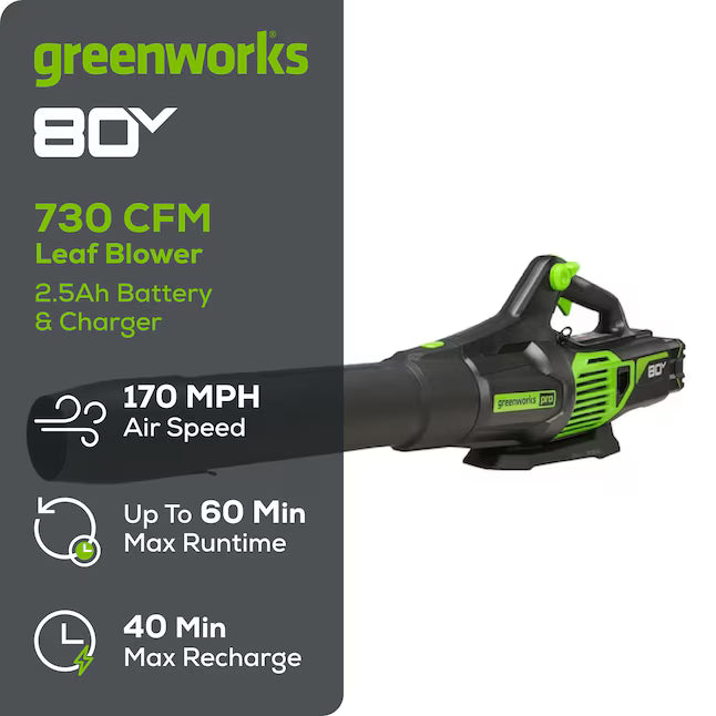 80V 730 CFM Cordless Battery Leaf Blower (Tool Only)