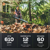 80V 610 CFM Cordless Battery Single Port Backpack Blower, (1) 4.0 Ah Battery and Charger