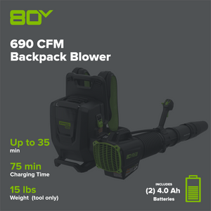 80V 690 Cfm Cordless Battery Dual-Port Backpack Blower W/ Two (2