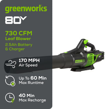 RENEWED 80V 730 CFM Cordless Battery Leaf Blower w/ 2.5Ah Battery & Rapid Charger
