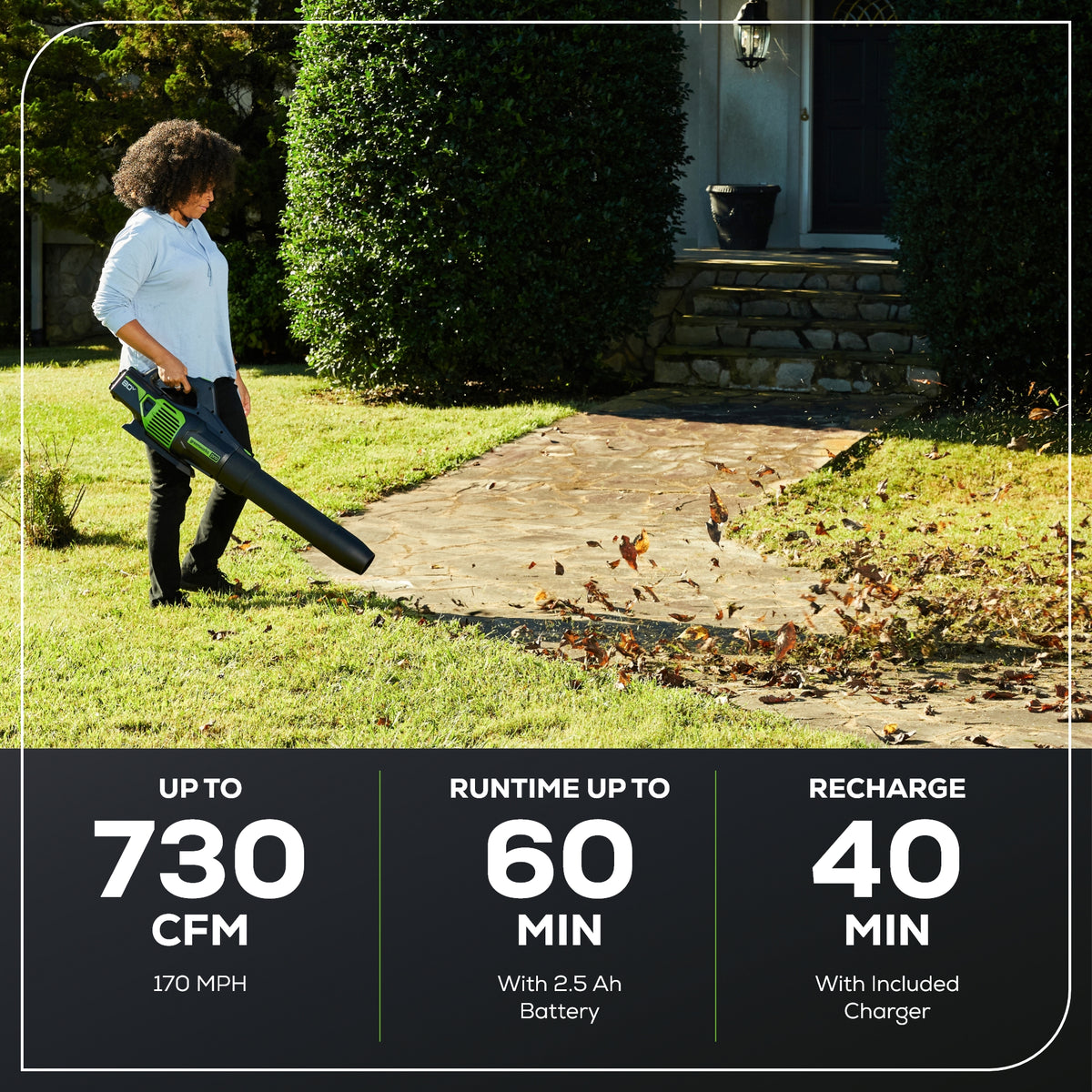 OPEN BOX 80V 730 CFM Cordless Battery Leaf Blower w/ 2.5Ah Battery & Rapid Charger