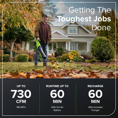 40V 730 CFM Cordless Battery Leaf Blower w/ 5.0Ah Battery & 5A Charger