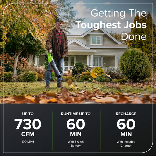 40V 730 CFM Cordless Battery Leaf Blower w/ 5.0Ah Battery & 5A Charger