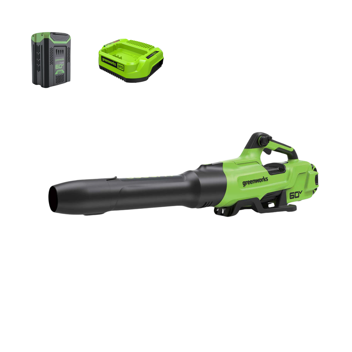 60V 630CFM Cordless Battery Blower: 2.5 Ah Battery and 3A Charger
