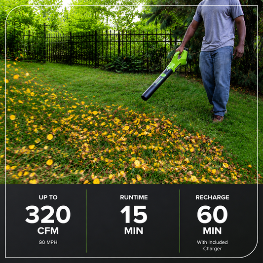24V 320CFM Cordless Battery Leaf Blower: 2.0Ah Battery and Charger