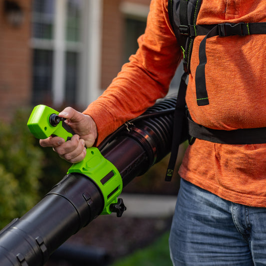 80V 800 CFM Cordless Battery Backpack Blower and Leaf Tarp: 4.0 Ah Battery and Rapid Charger