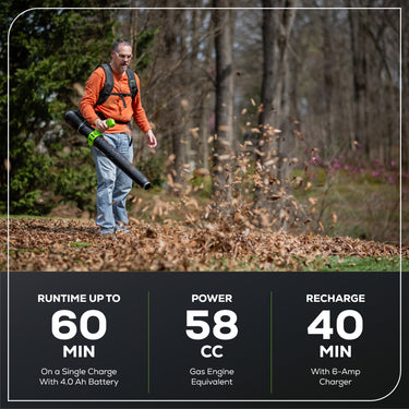 60V 800 CFM Cordless Battery Brushless Backpack Blower w/ 4.0Ah Battery & Charger