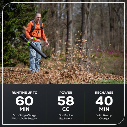 60V 800 CFM Cordless Battery Brushless Backpack Blower w/ 4.0Ah Battery & Charger