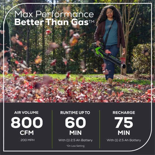 OPEN BOX 80V 800 CFM Brushless Leaf Blower w/ 2.5Ah Battery & Charger