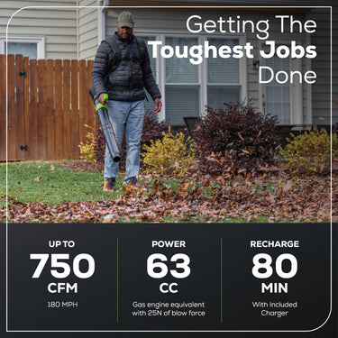 80V 750 CFM Cordless Battery Single Port Backpack Blower w/ 8Ah Battery & 6A Charger