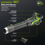 80V 800CFM Cordless Battery Leaf Blower w/ 4Ah Battery & Charger