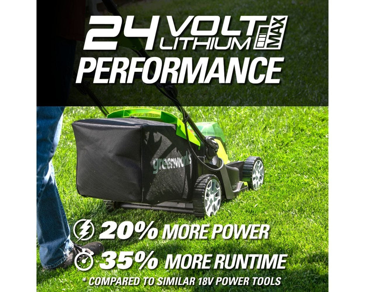 48V (24V x 2) 17" Cordless Battery Push Lawn Mower w/ Two (2) 4.0Ah USB Batteries & Dual Port Charger