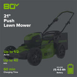 80V 21" Brushless 3-in-1 Push Lawn Mower: 4.0 Ah Battery and Charger