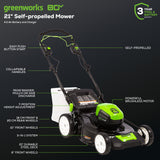 80V 21" Cordless Battery 3-in-1 Self-Propelled Lawn Mower w/ 4.0Ah Battery & Charger