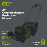 OPEN BOX 60V 21" Cordless Battery Push Lawn Mower: 5.0 Ah Battery and Charger