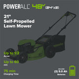 48V (24V x 2) 21" Cordless Battery Self-Propelled Lawn Mower w/ Two (2) 5.0Ah USB Batteries & Dual Port Charger