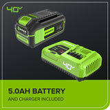 40V 15" Cordless Battery Brushless Dethatcher/Scarifier: 5.0Ah Battery and Rapid Charger