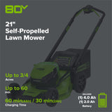 80V 21" Cordless Battery 4-in-1 Self-Propelled Lawn Mower: 4.0 Ah: 2.0 Ah Battery and Rapid Charger