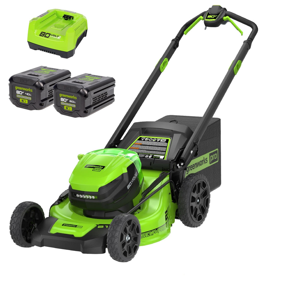 60V 21'' Self Propelled Lawn Mower & (2) 4.0 Ah Batteries | Greenworks ...