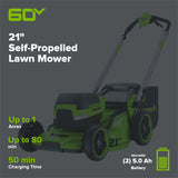 60V 21" Cordless Battery Self-Propelled Mower: (2) 5Ah Battery and 6A Rapid Charger