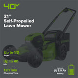 40V 21" Cordless Battery Self-Propelled Lawn Mower: 5.0 Ah Battery and 2A Charger