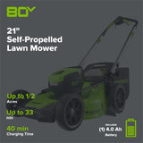 80V 21" Cordless Battery 4-in-1 Self-Propelled Lawn Mower: 4.0 Ah Battery and Charger