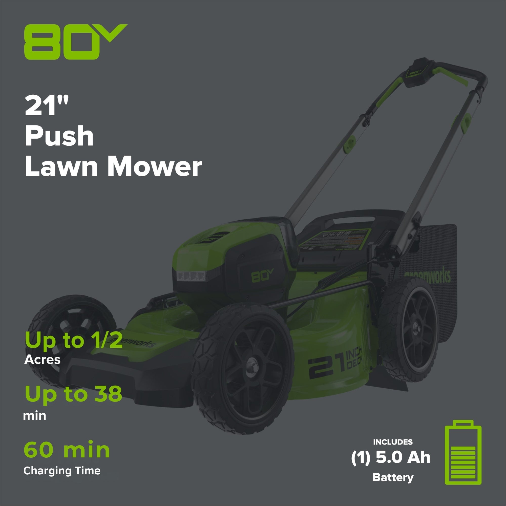 80V 21" Cordless Battery 4-in-1 Push Lawn Mower: 4.0 Ah Battery and Charger