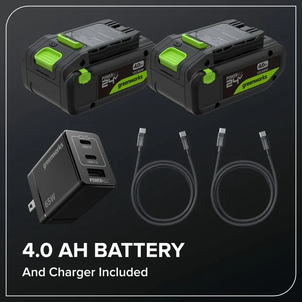 48V (24V x 2) 17" Cordless Battery Push Lawn Mower w/ Two (2) 4.0Ah Batteries, (1) 65W Type-C Charger & (2) 3-FT Cables, LM1702