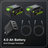 48V (24V x 2) 17" Cordless Battery Push Lawn Mower w/ Two (2) 4.0Ah Batteries, (1) 65W Type-C Charger & (2) 3-FT Cables