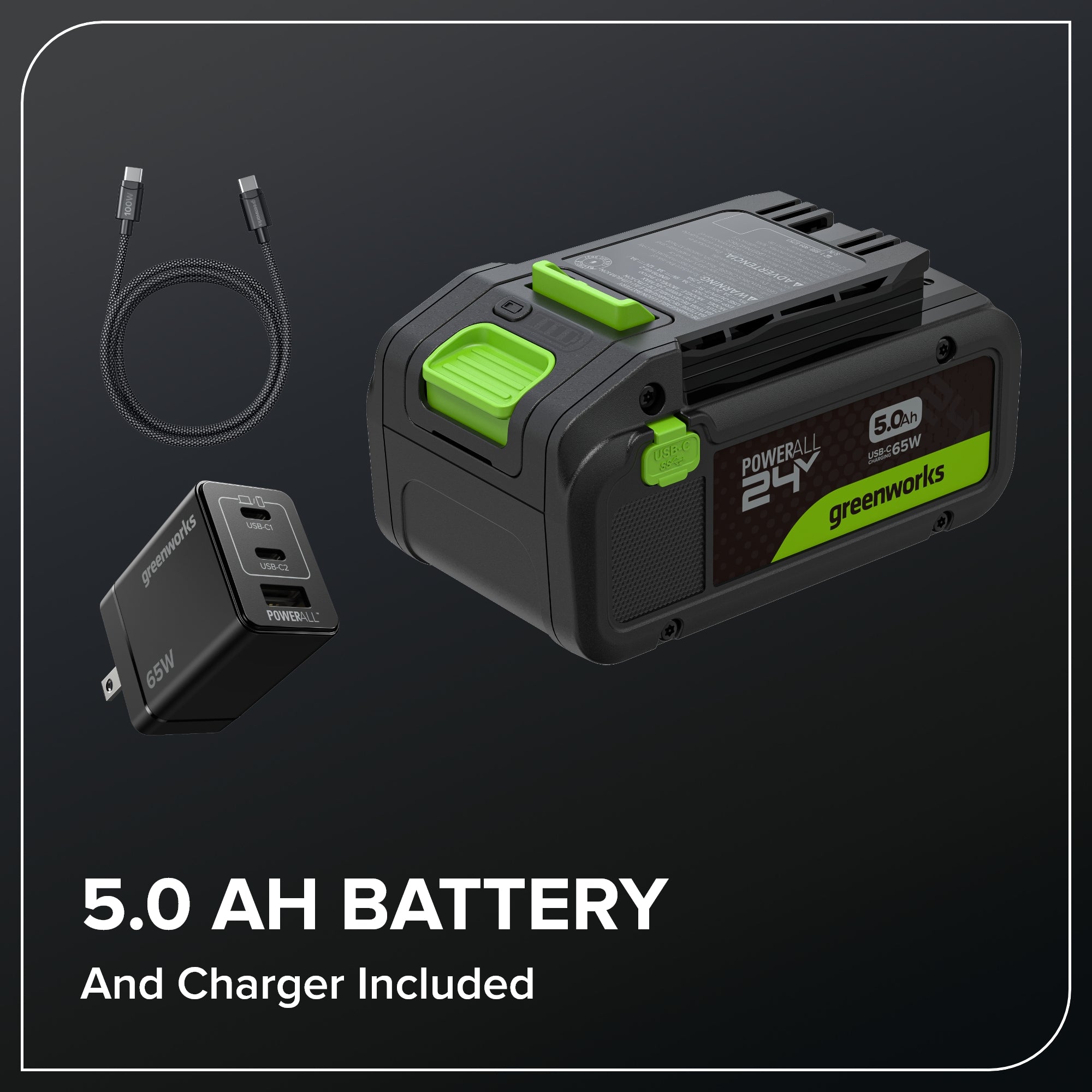 24V 14" Cordless Battery Brushless Push Lawn Mower w/ 5.0Ah Battery & 65W Type-C Charger (3-Ft Cable)