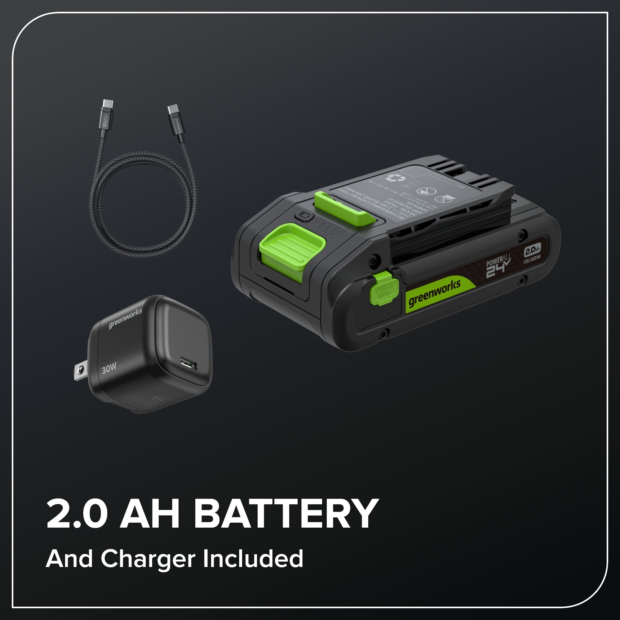 24V 12" Cordless Battery Brushless String Trimmer w/ 2.0Ah Battery & 30W Type-C Charger (3-FT Cable)