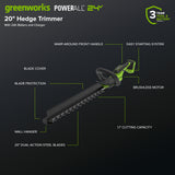 24V 20" Brushless (1.1" Cutting Capacity) Hedge Trimmer: 2.0Ah Battery and 30W Charger