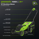 24V 14" Cordless Battery Brushless Push Lawn Mower w/ 5.0Ah Battery & 65W Type-C Charger (3-Ft Cable)
