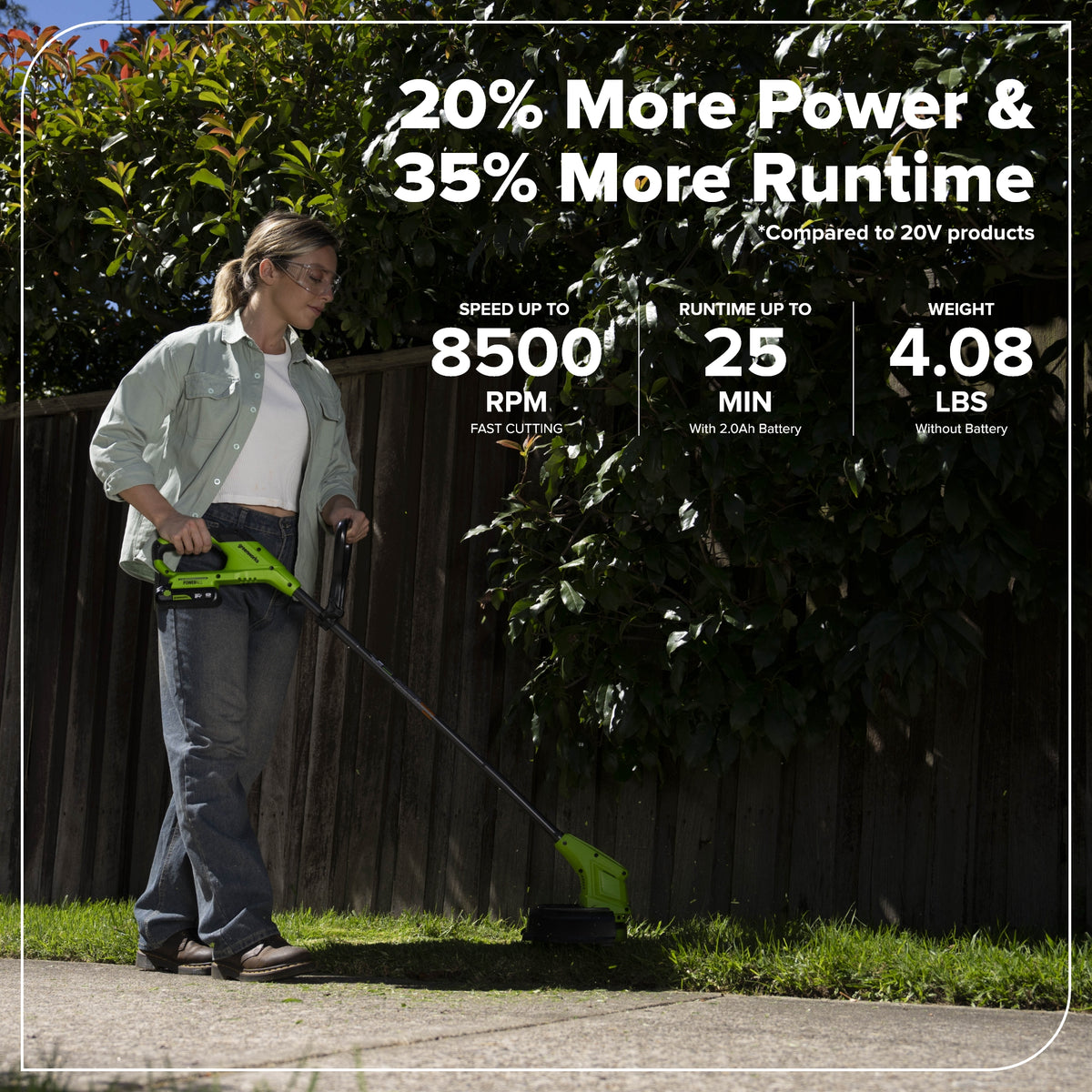24V 12" Cordless Battery Brushless String Trimmer w/ 2.0Ah Battery & 30W Type-C Charger (3-FT Cable)