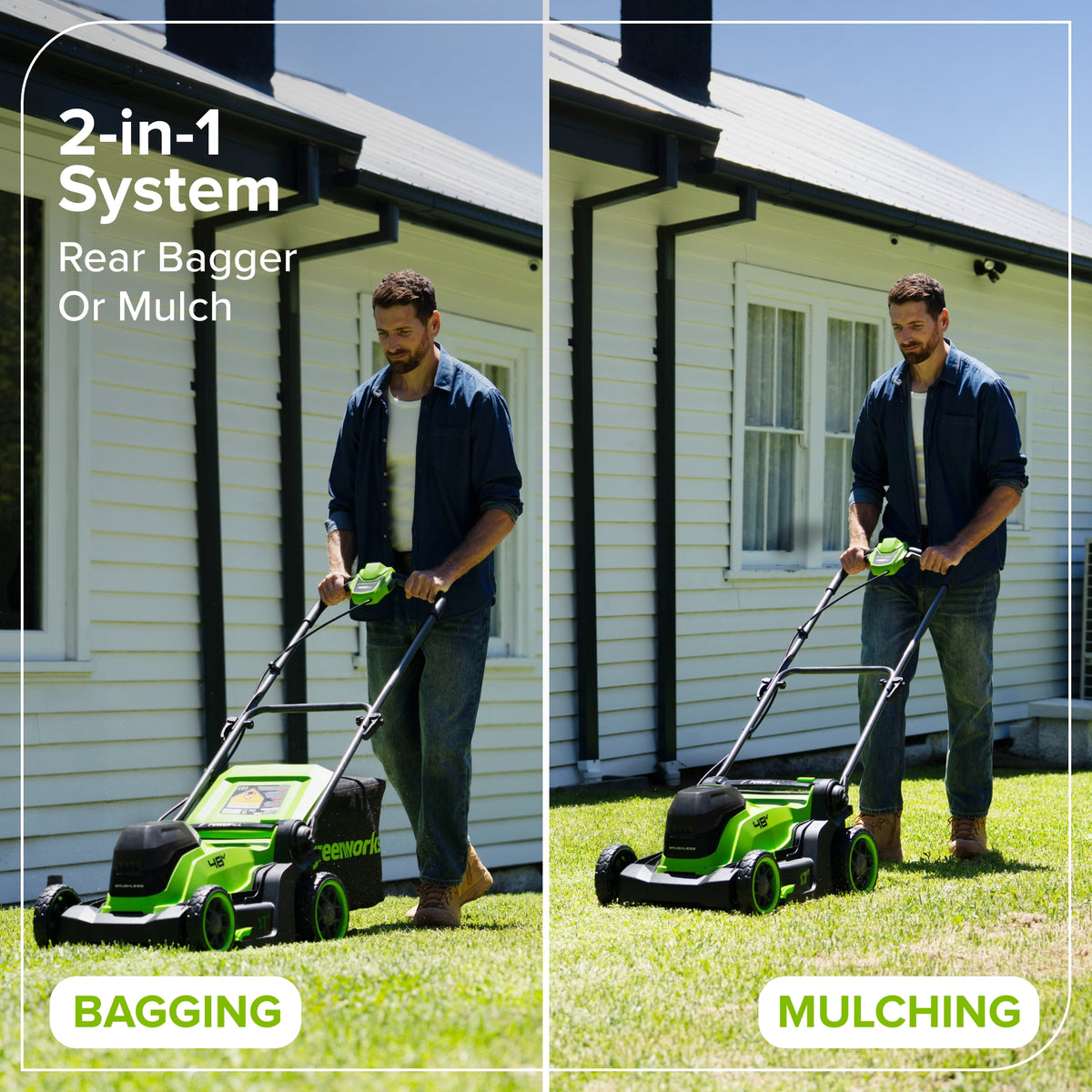 48V (24V x 2) 17" Cordless Battery Push Lawn Mower w/ Two (2) 4.0Ah Batteries, (1) 65W Type-C Charger & (2) 3-FT Cables