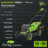 48V (24V x 2) 14" Cordless Battery Brushless Push Lawn Mower w/ (2) 4.0Ah Battery & 2A Dual-port Charger