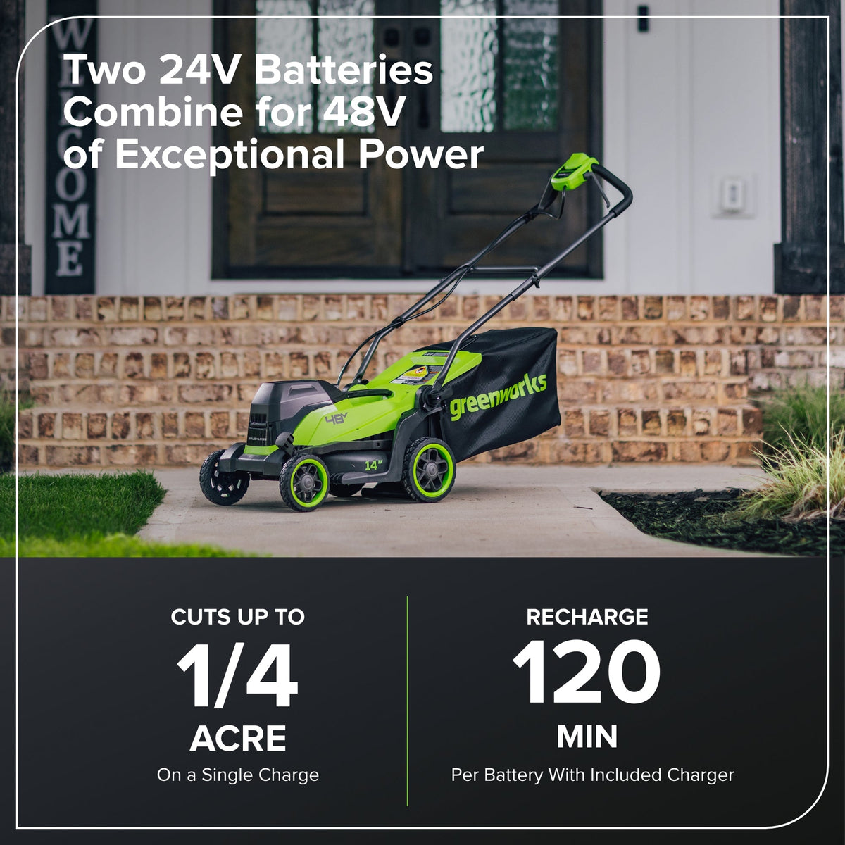 48V (24V x 2) 14" Battery Push Lawn Mower (2)4.0Ah Battery | Greenworks ...