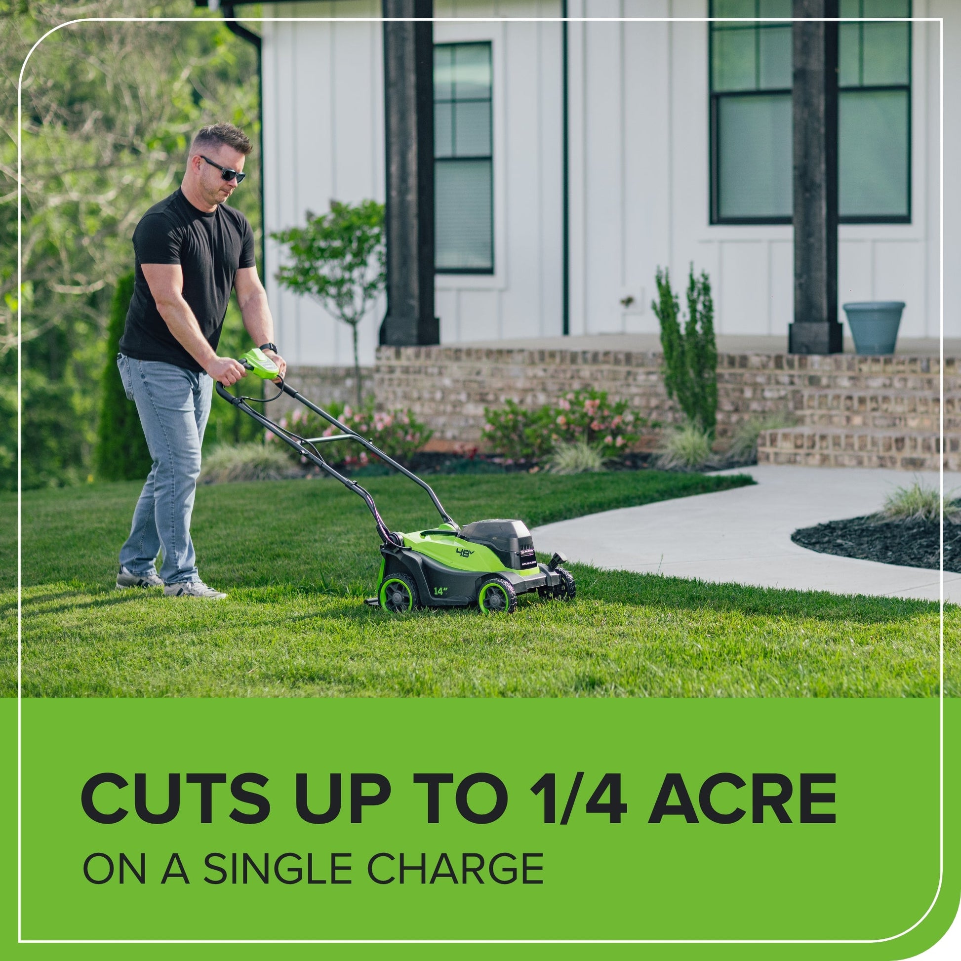 48V (24V x 2) 14" Cordless Battery Brushless Push Lawn Mower w/ (2) 4.0Ah Battery & 2A Dual-port Charger