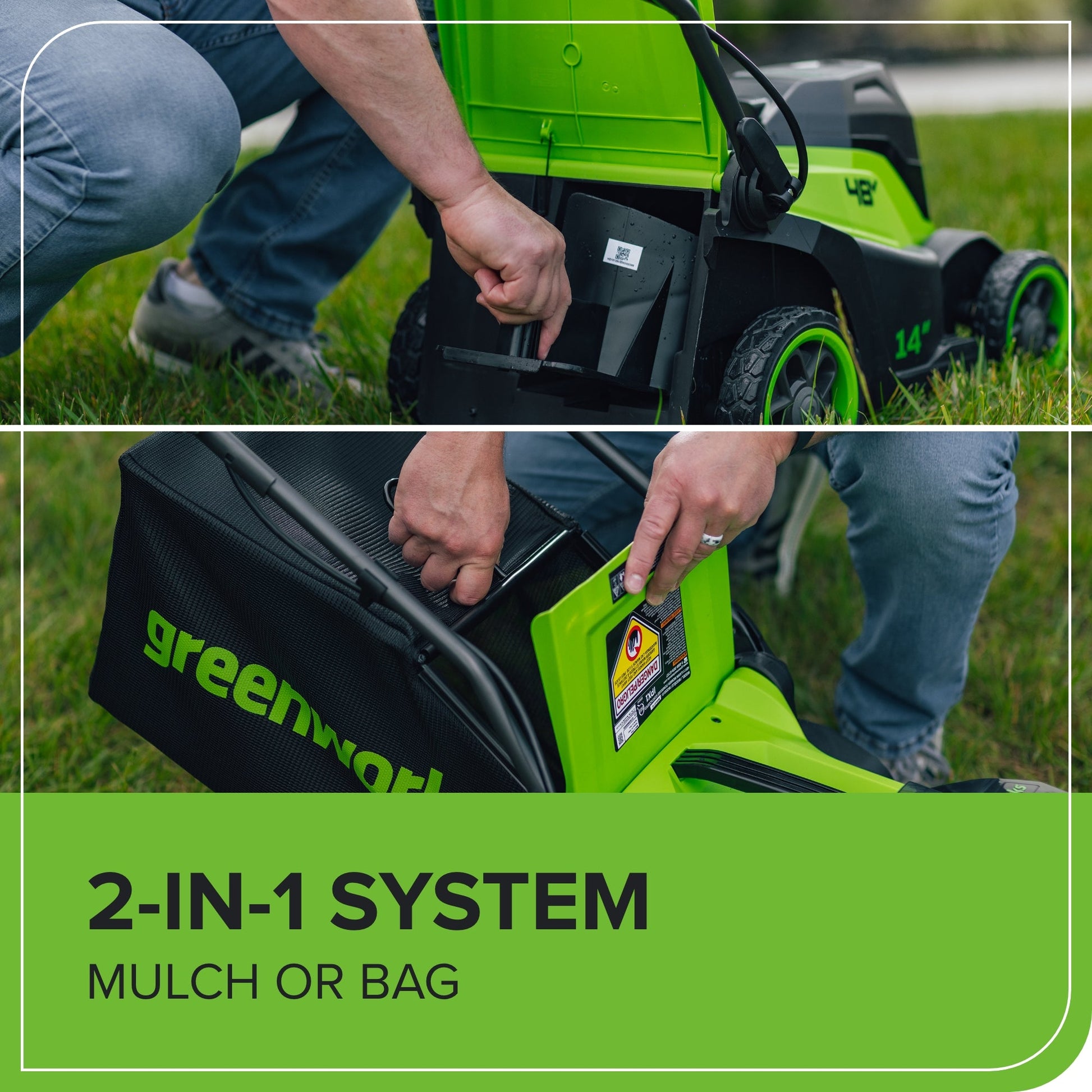 48V (24V x 2) 14" Cordless Battery Brushless Push Lawn Mower w/ (2) 4.0Ah Battery & 2A Dual-port Charger