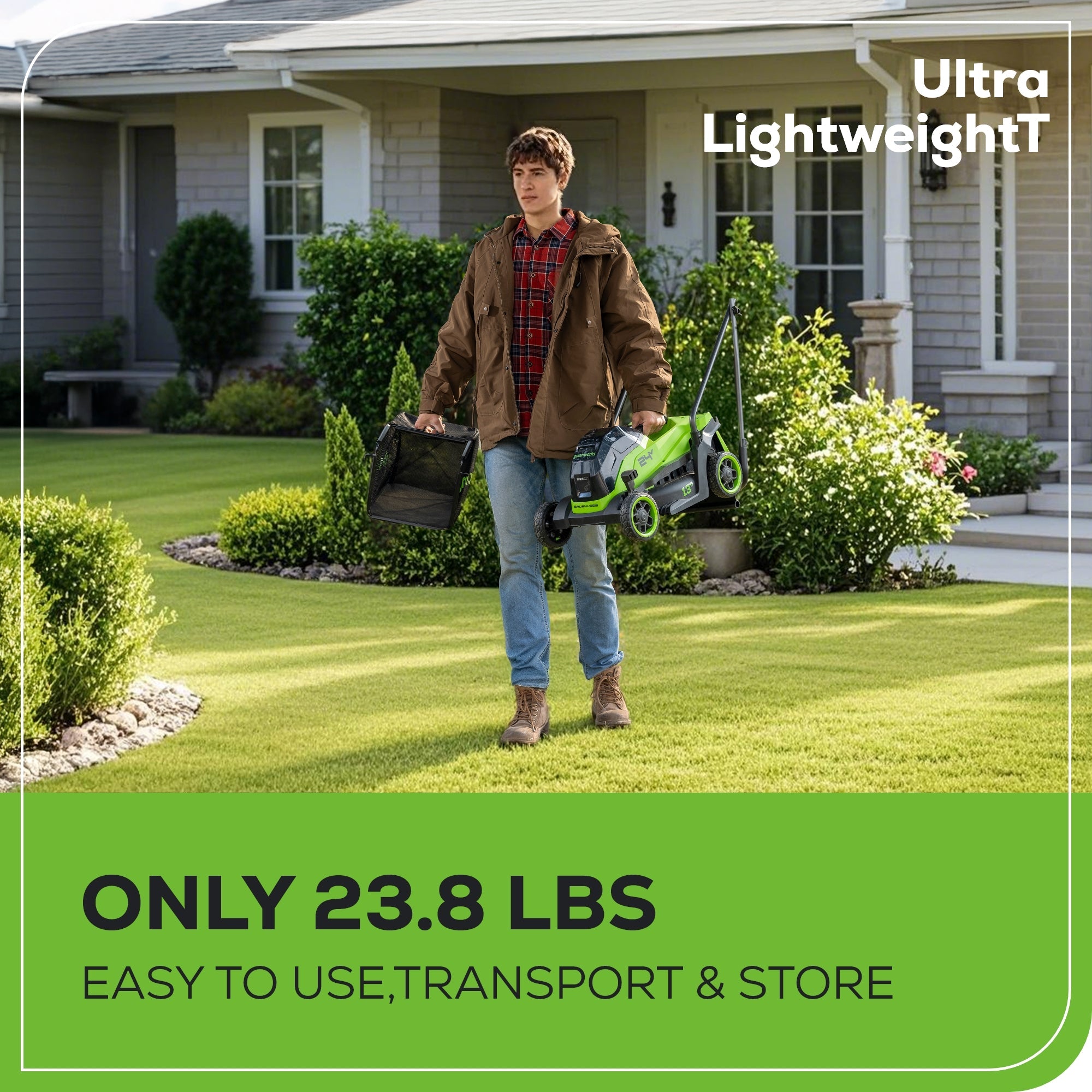 24V 13" Cordless Battery Brushless Push Lawn Mower w/ 4.0Ah Battery & Charger