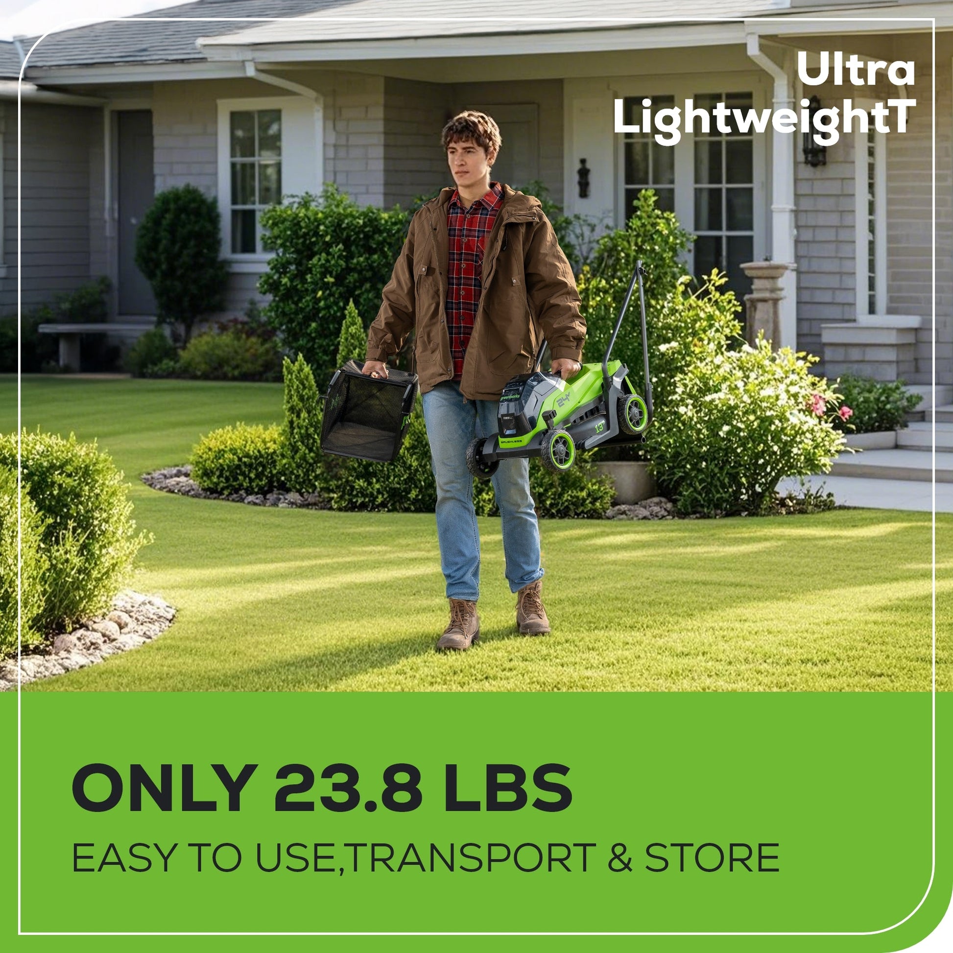 24V 13" Cordless Battery Brushless Push Lawn Mower w/ 4.0Ah Battery & Charger