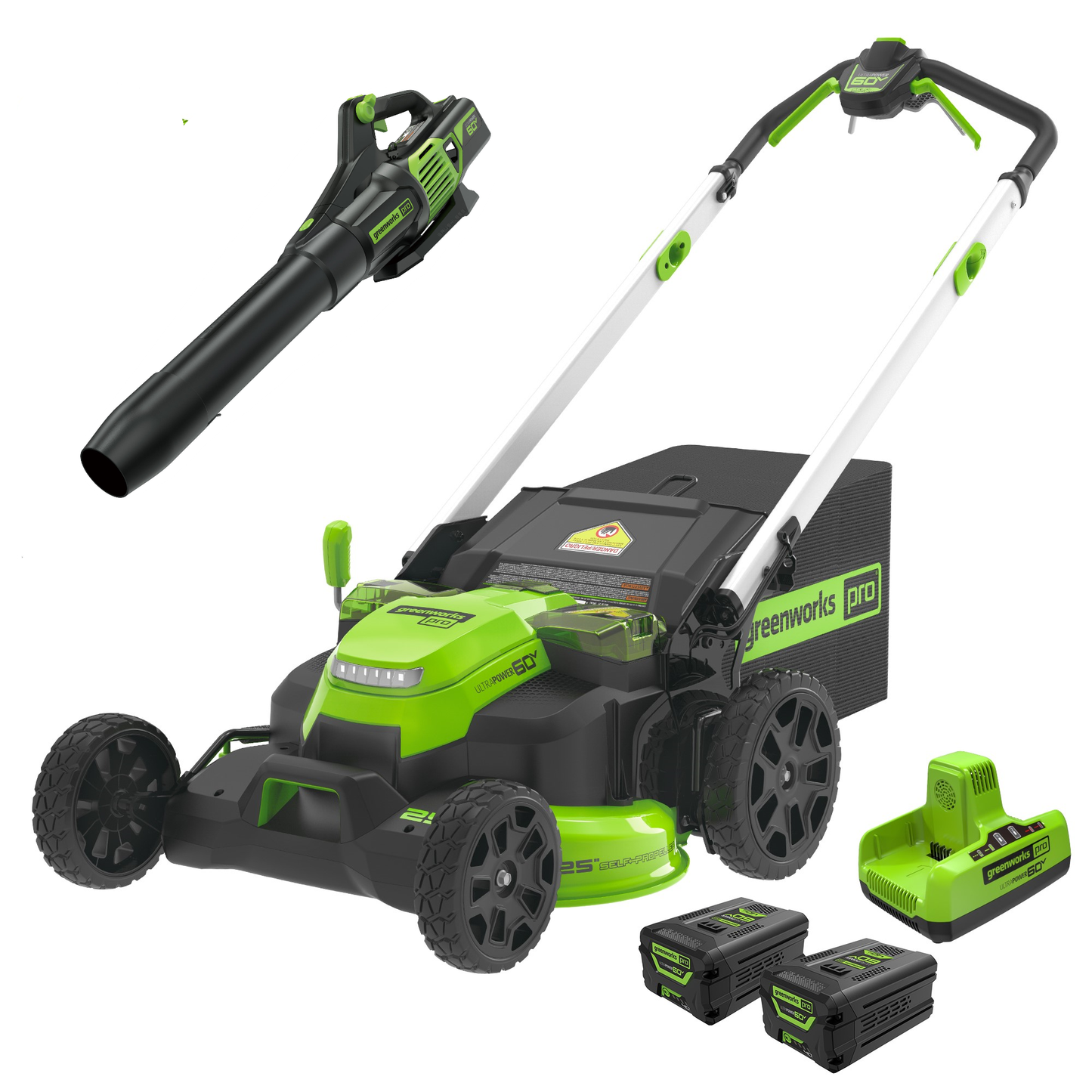60V 25" Cordless Battery Mower Combo Kit w/ Blower, (2) 4Ah Batteries and Dual Port Charger