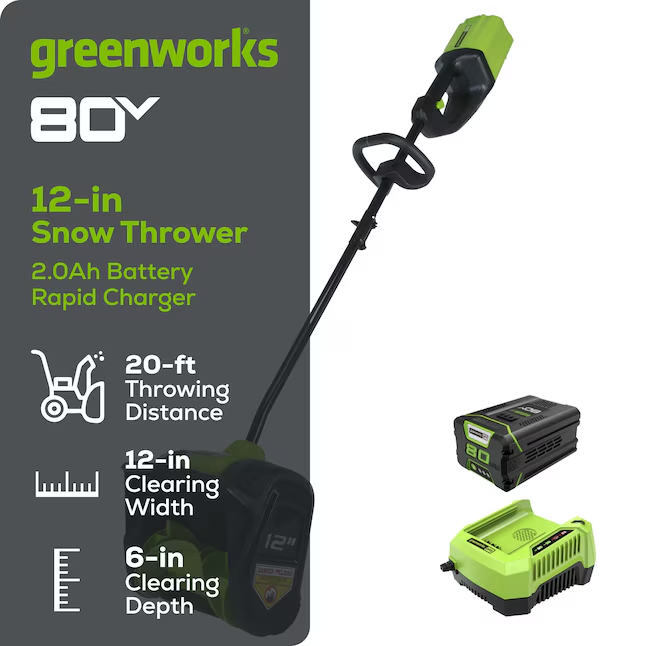 80V 12" Cordless Battery Snow Shovel w/ 2.0 Ah Battery & Charger