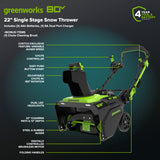 80V 22" Cordless Battery Single-Stage Snow Blower w/ (2)4.0 Ah Battery & Dual-Port Charger